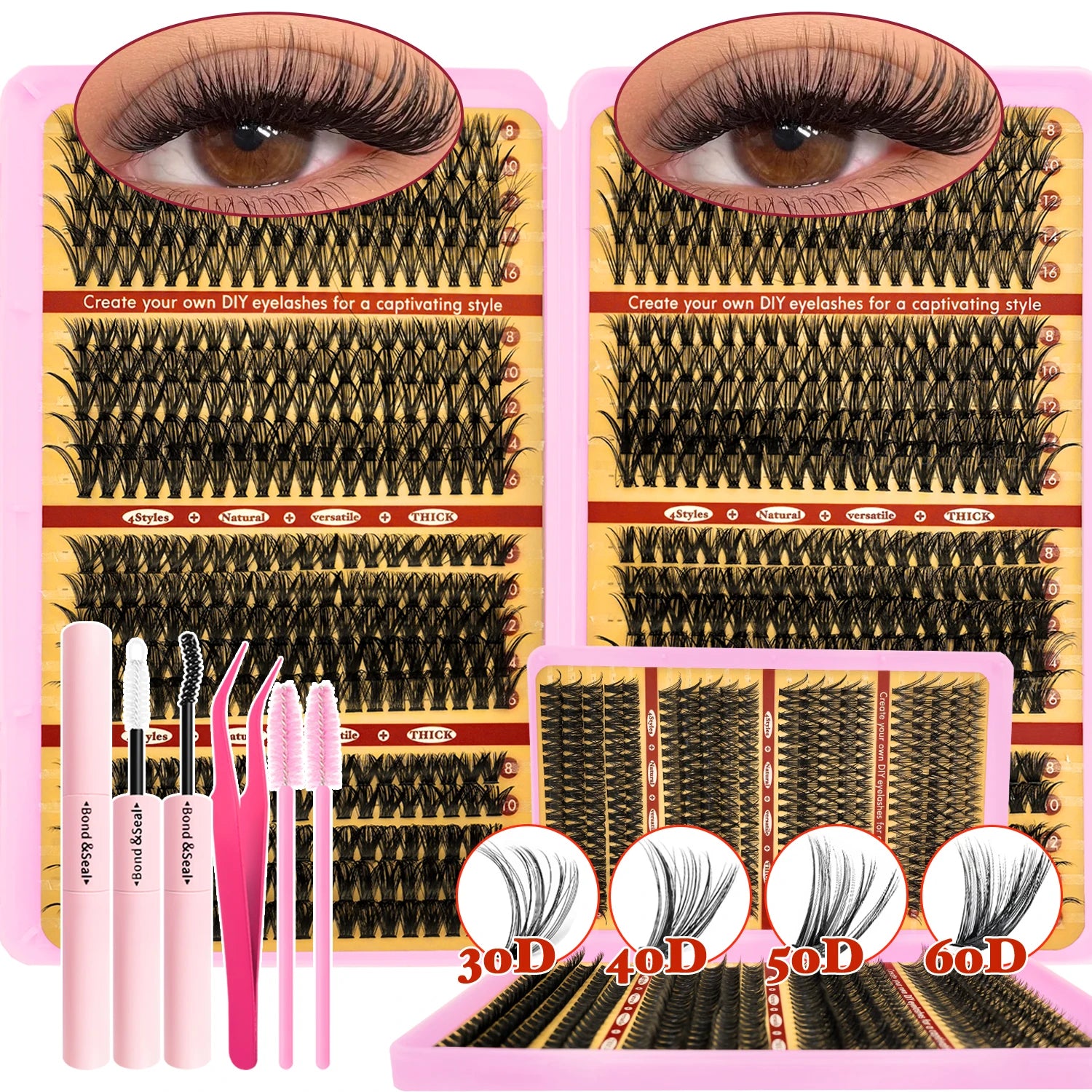 DIY Lash Extension Kit 200/720PCS Cluster Lashes w/ Bond Seal & Tweezers Wispy Set